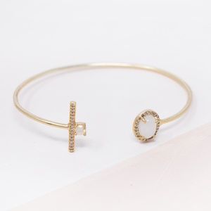 18K Gold Moonstone Pave Cuff Bracelet